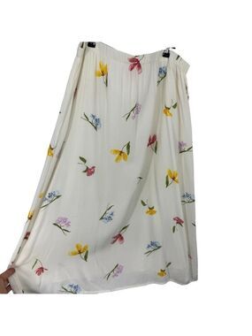 Joe Fresh Floral Spring Midi Skirt Womens L Cream Pastel Easter Church Pretty